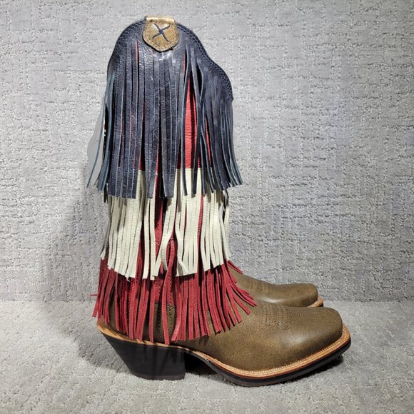 Twisted X Red White Blue Leather Veterans War Fringe Boot Womens Size 6, 7.5,8.5 - Picture 3 of 12